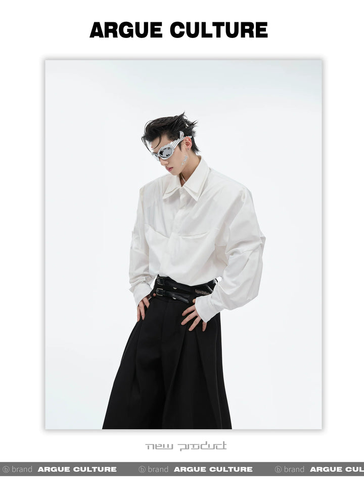 Double-Layer Collar Deconstructed Pleated Design Oversized Shirt - ArgueCulture