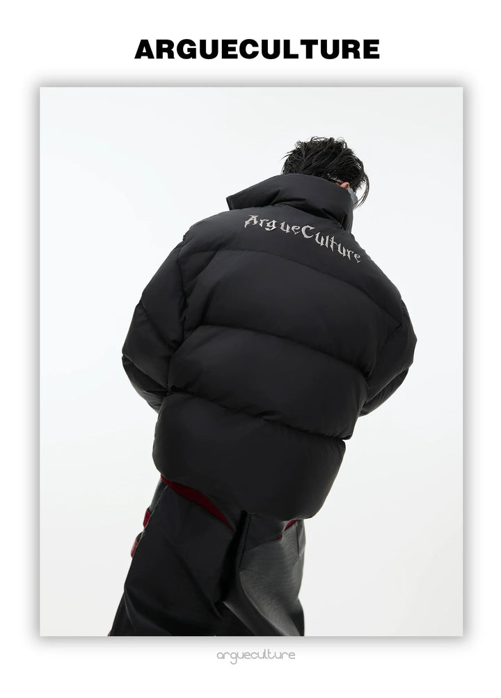 Reversible White Duck Down Puffer Jacket with Metal Logo - ArgueCulture