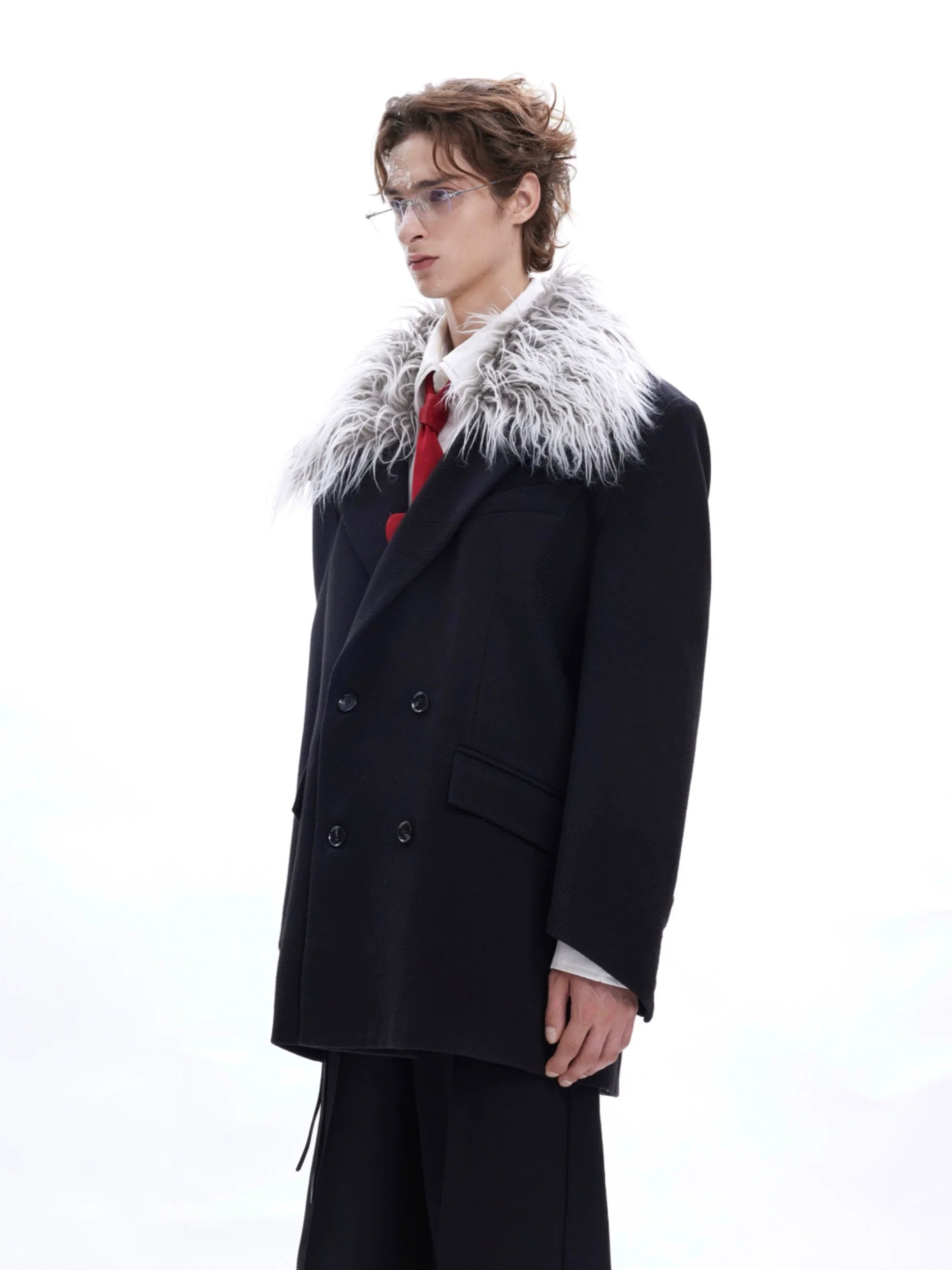 Detachable Fur Collar Double-Breasted Suit Jacket for Men - ArgueCulture