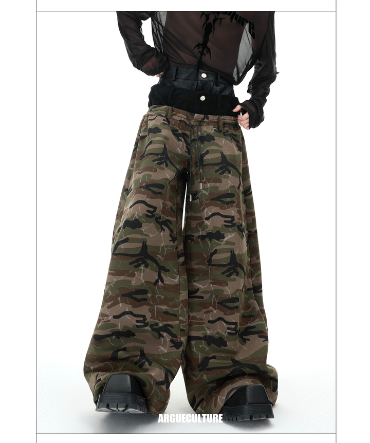 Vintage Camo Triple-Waistband Wide-Leg Cargo Pants – Streetwear Utility Fashion - ArgueCulture