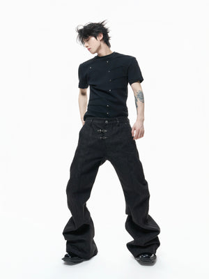 Metal Stud Pleated Crewneck T-Shirt - product image 3