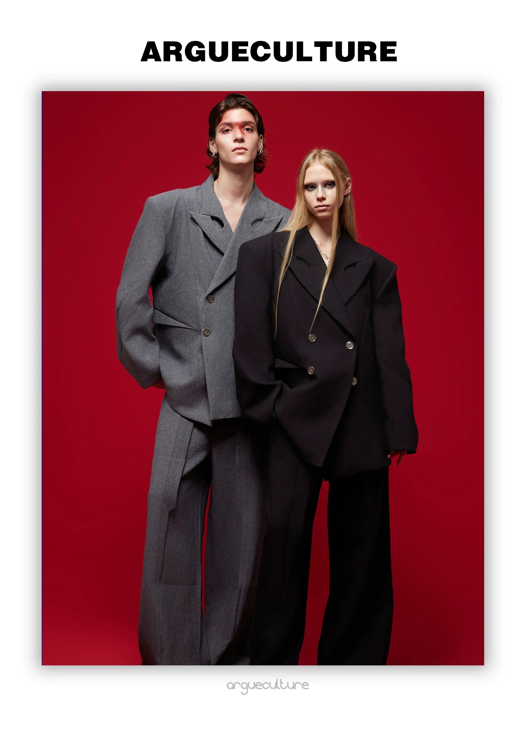 Asymmetrical Collar Blazer with Textured Fabric ¡§C Deconstructed Suit Set - ArgueCulture