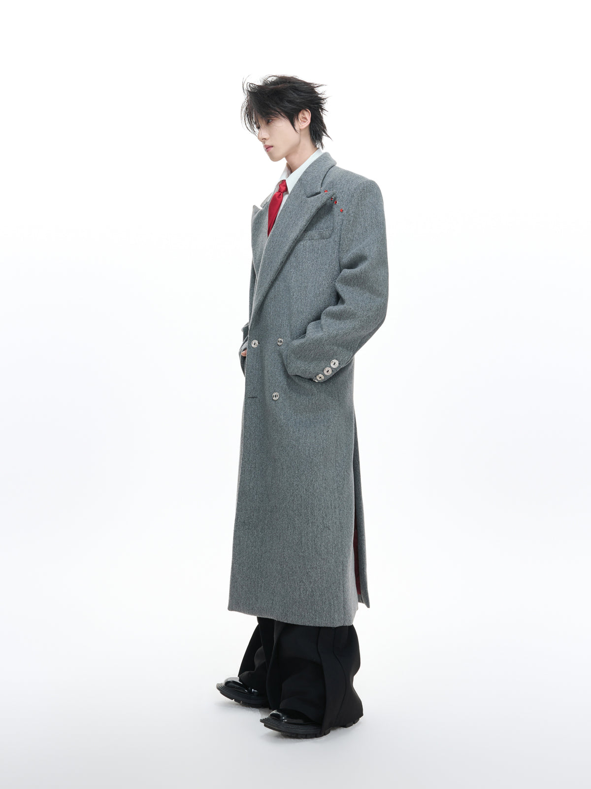 Metal-Accent Longline Double-Breasted Coat - product image 3