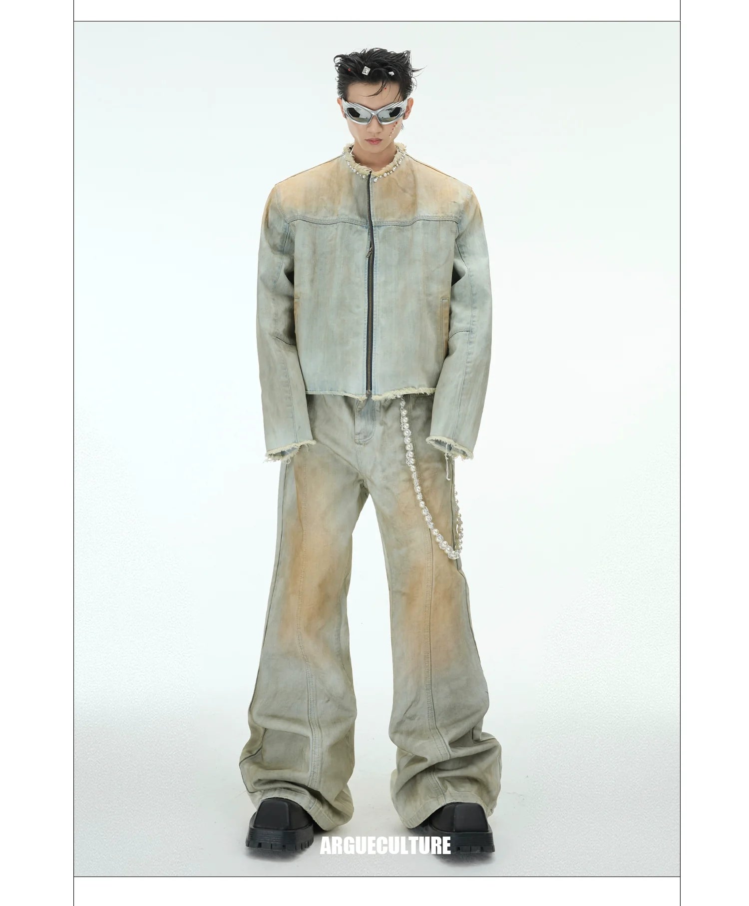 Vintage Pearl-Embellished Flared Denim Jeans ¡§C Streetwear Fashion - ArgueCulture