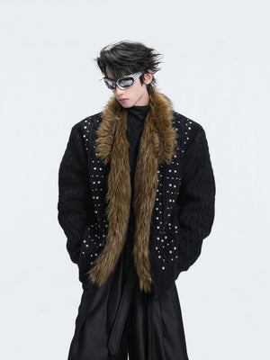 Retro Fur-Collar Cotton-Wool Cardigan - product image 1