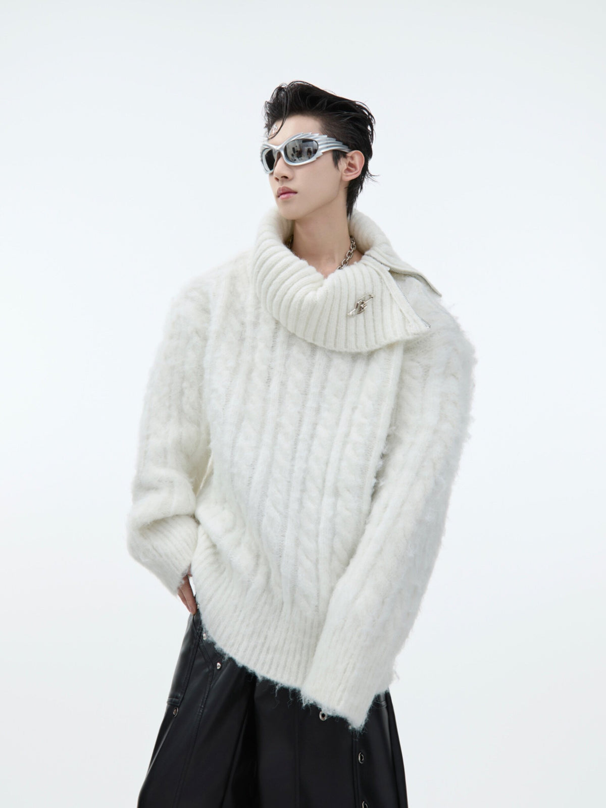 Split-Neck Oversized Knit Sweater - product image 1
