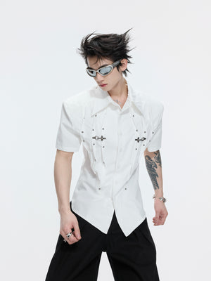 Pleated Waist-Cinched Short-Sleeve Shirt - product image 5
