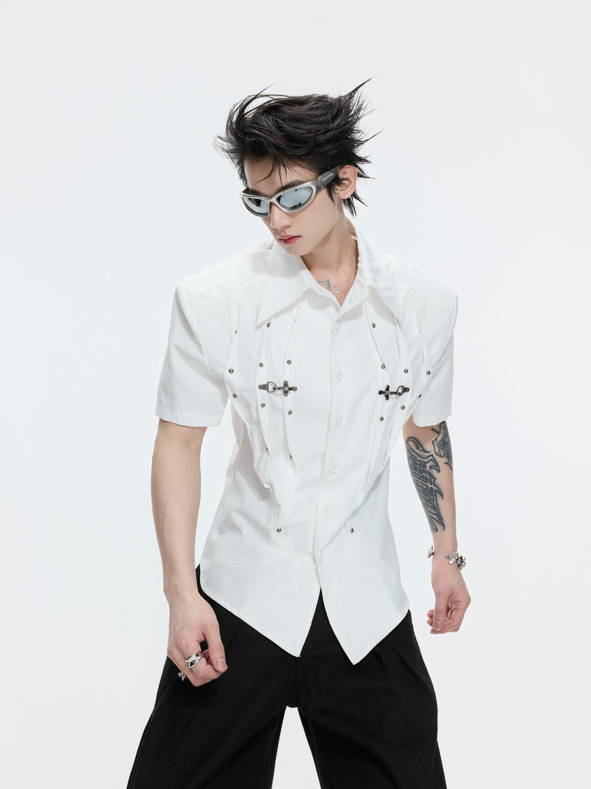 Pleated Waist-Cinched Short-Sleeve Shirt - product image 5