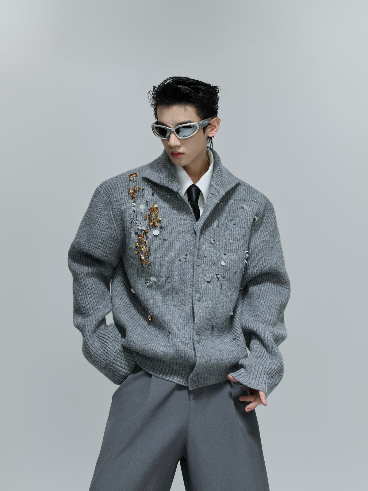 Sequin Wool-Blend High-Neck Cardigan - product image 1