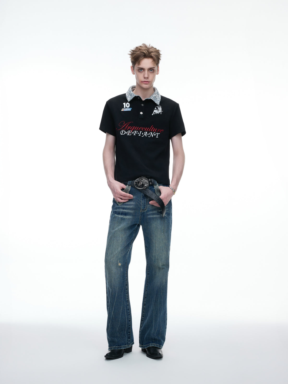 Contrast Embroidered Sequin-Collar Polo - product image 4