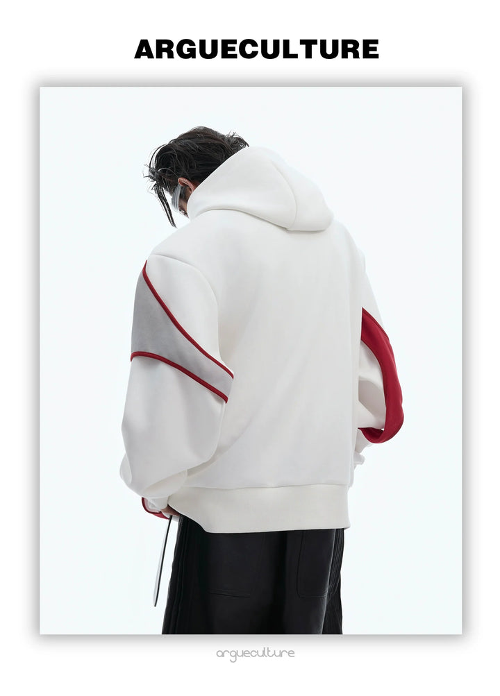 Layered Contrast Hoodie with Strap Design and Detachable Shoulder Pads - ArgueCulture