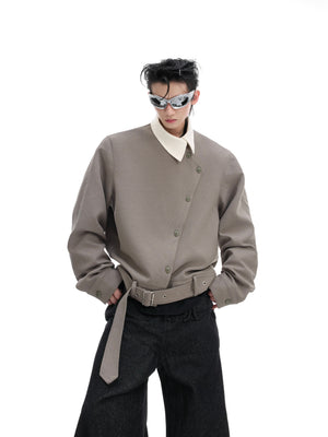 Asymmetric Button Point-Collar Shirt - product image 1