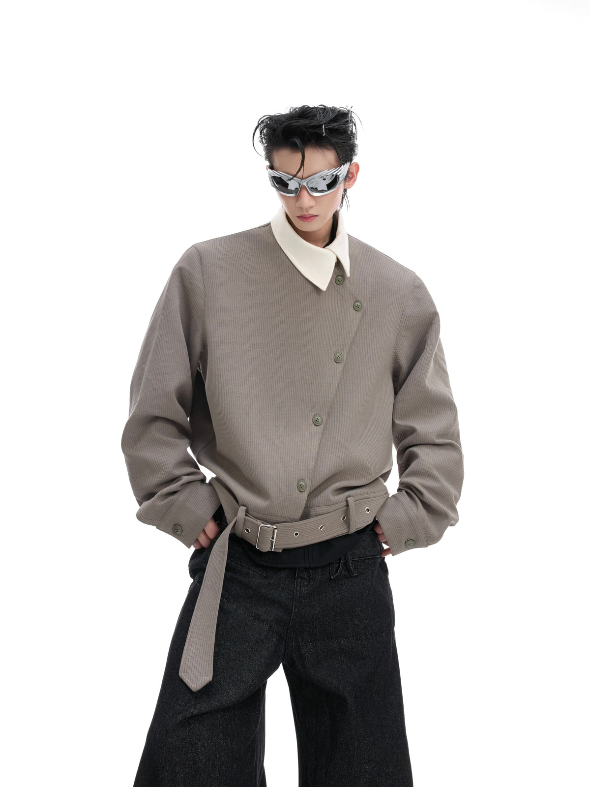 Asymmetric Button Point-Collar Shirt - product image 1