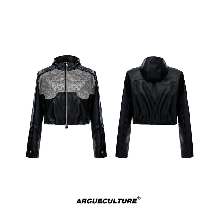 Punk PU Leather Jacket with Asymmetrical Splicing and Metal Studs - ArgueCulture