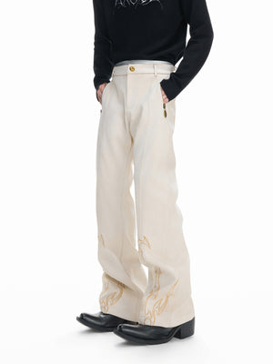 Embroidered Suede Straight-Leg Trousers - product image 1