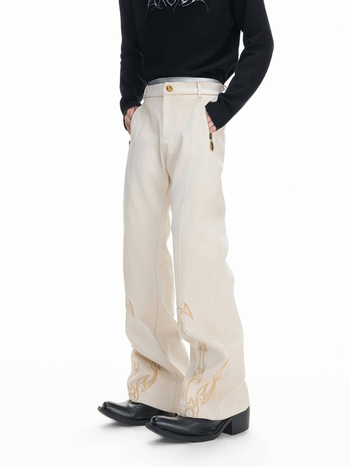 Embroidered Suede Straight-Leg Trousers - product image 1