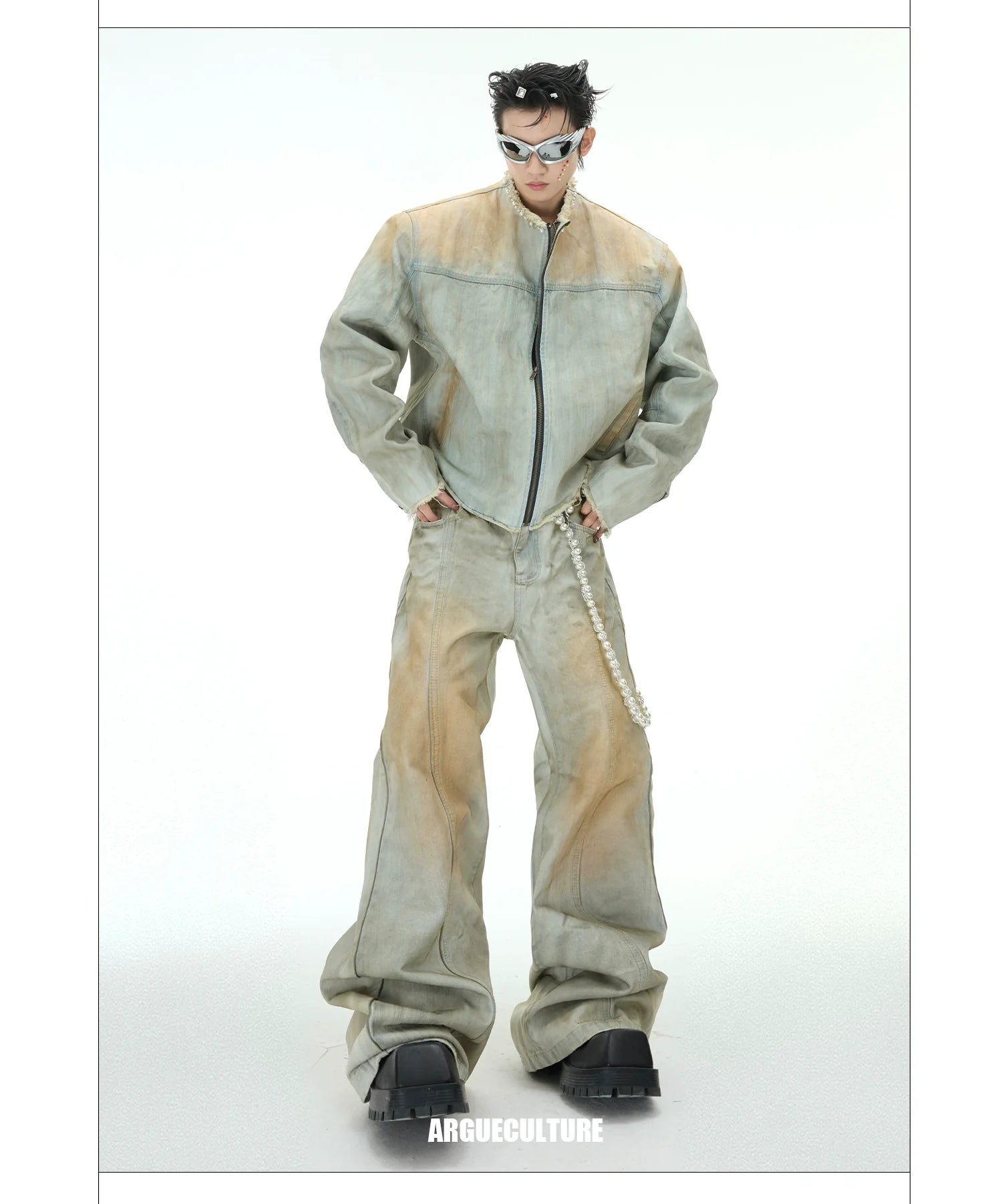 Vintage Pearl-Embellished Flared Denim Jeans ¡§C Streetwear Fashion - ArgueCulture