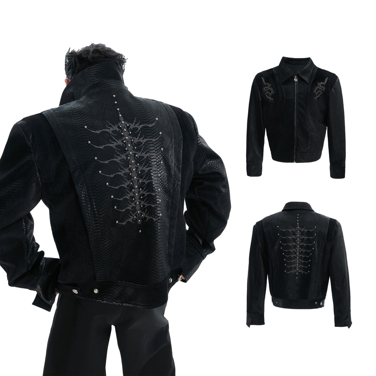 Snake-Texture Studded Cropped Jacket - product image 5