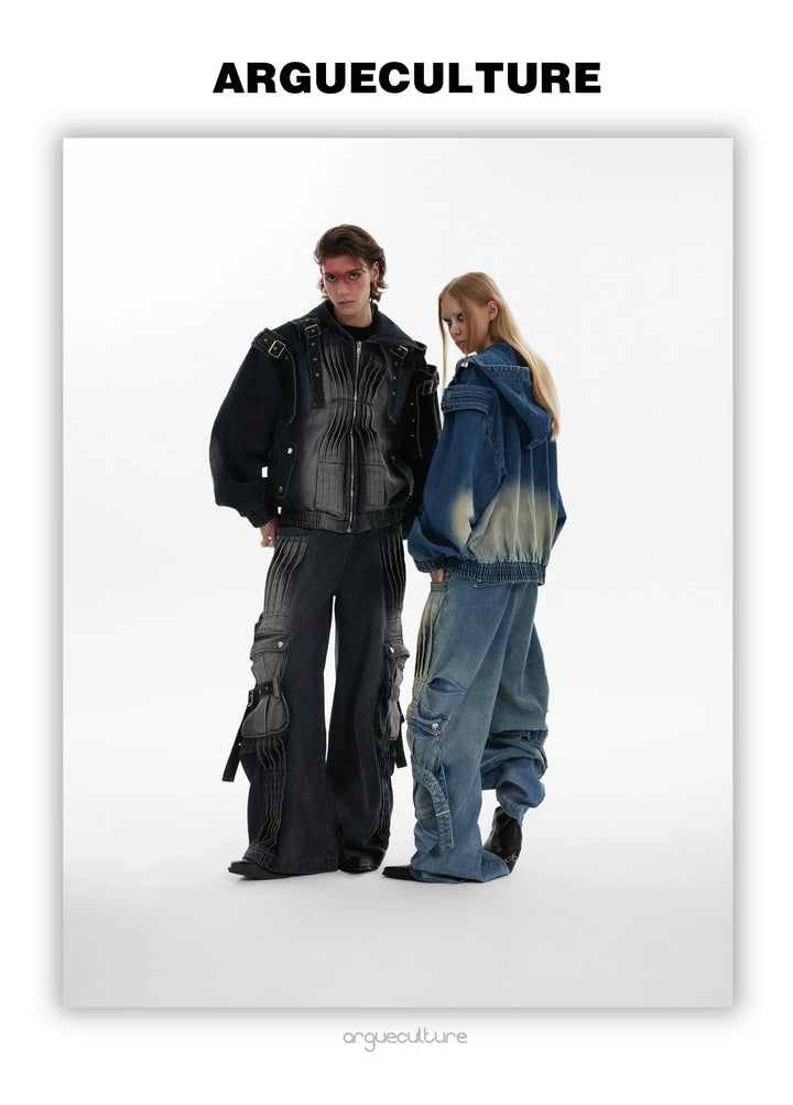 Hooded Denim Set with Straps and Post-Apocalyptic - ArgueCulture