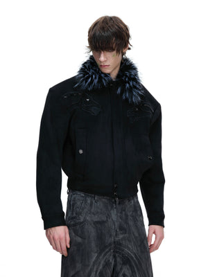 Cropped Suede Jacket with Detachable Fur Collar - product image 3