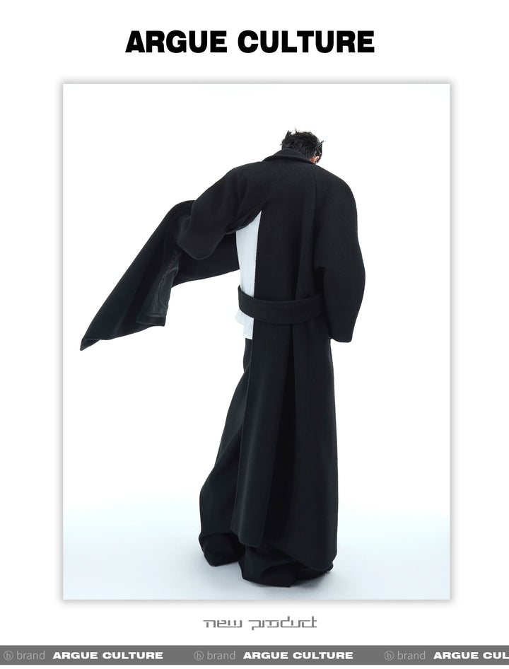 Men¡¯s Wool Coat with Drop Shoulder Design & Back High Slit - ArgueCulture