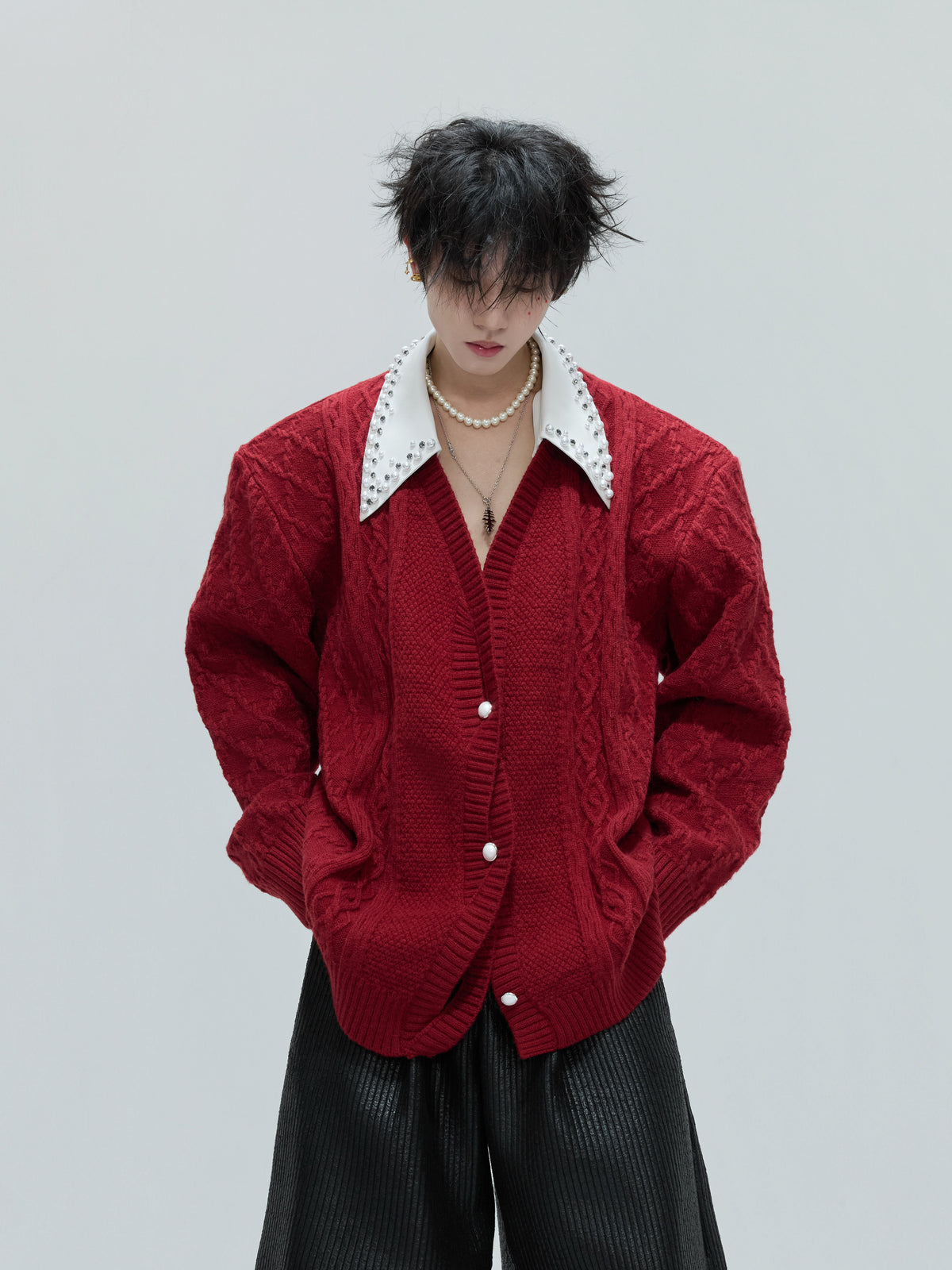 Pearl-Trimmed Wool Blend Cardigan - product image 1