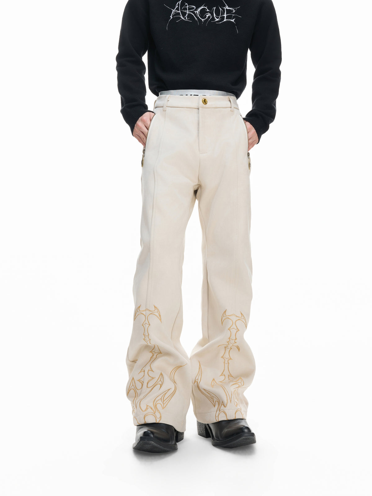 Embroidered Suede Straight-Leg Trousers - product image 3