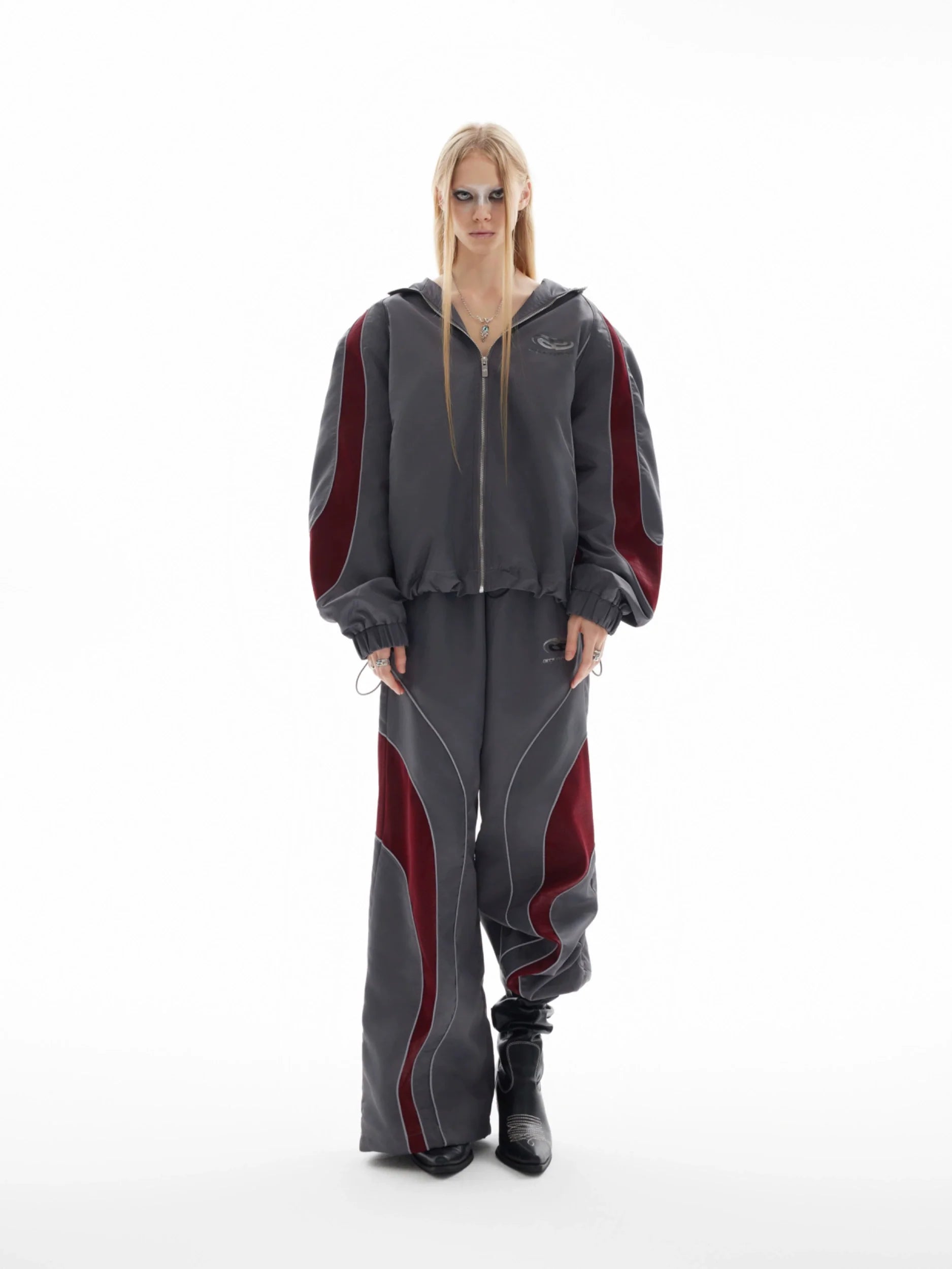 Reflective Tracksuit with Faux Leather Panels ¡§C Futuristic Contrast Hoodie Set - ArgueCulture