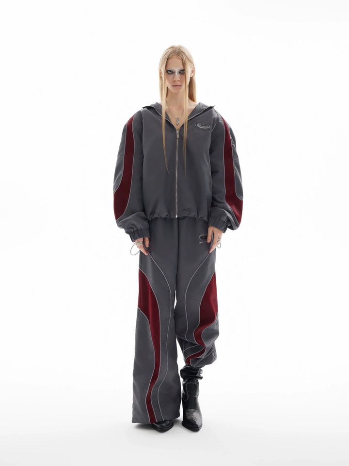 Reflective Tracksuit with Faux Leather Panels ¨C Futuristic Contrast Hoodie Set - ArgueCulture