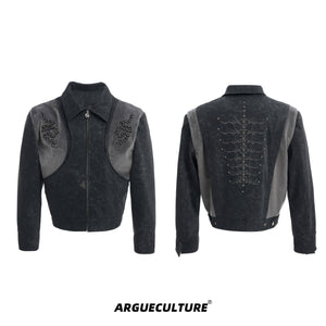 Snake-Texture Studded Cropped Jacket - product image 5