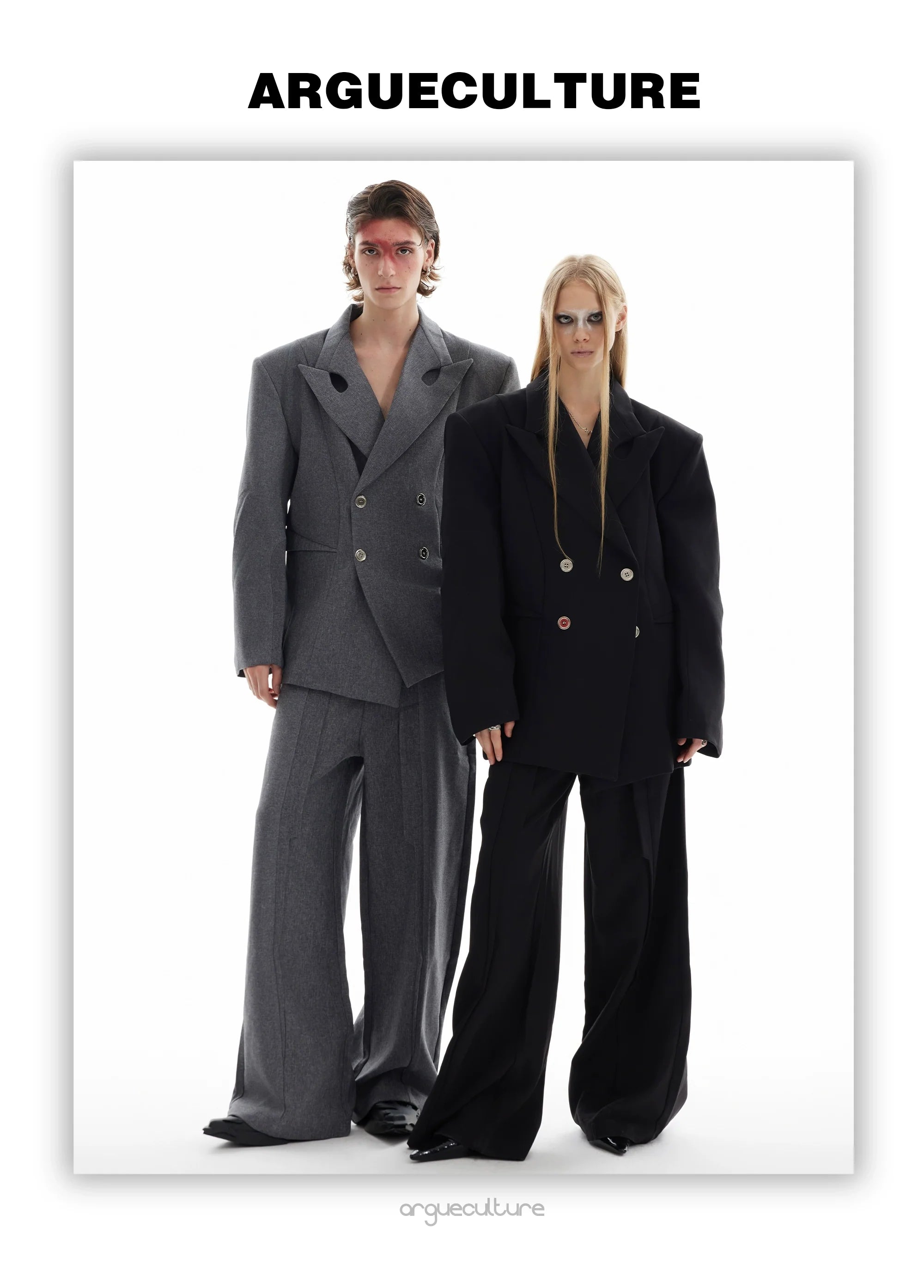 Asymmetrical Collar Blazer with Textured Fabric ¡§C Deconstructed Suit Set - ArgueCulture