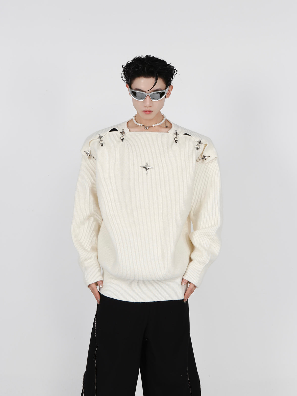 Metal-Buckle Cutout Knit Sweater - product image 1