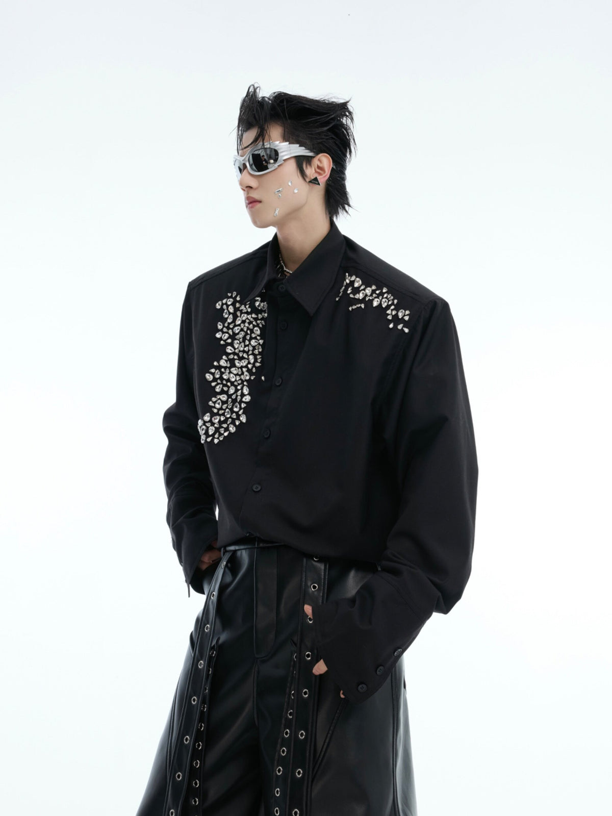 Crystal Shoulder-Pad Cotton Shirt - product image 1