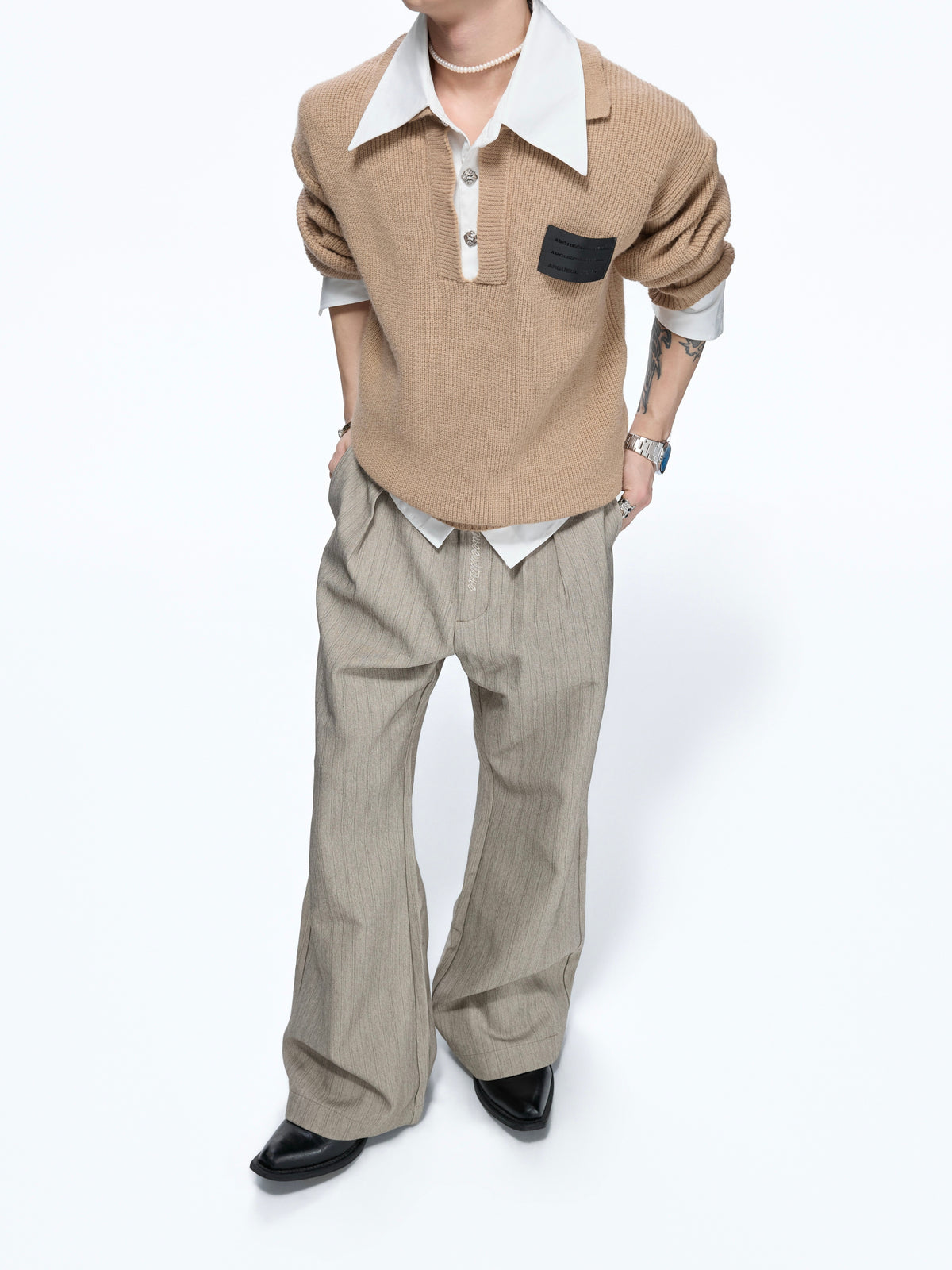 Faux-Layered Contrast Collar Knit Sweater - product image 5