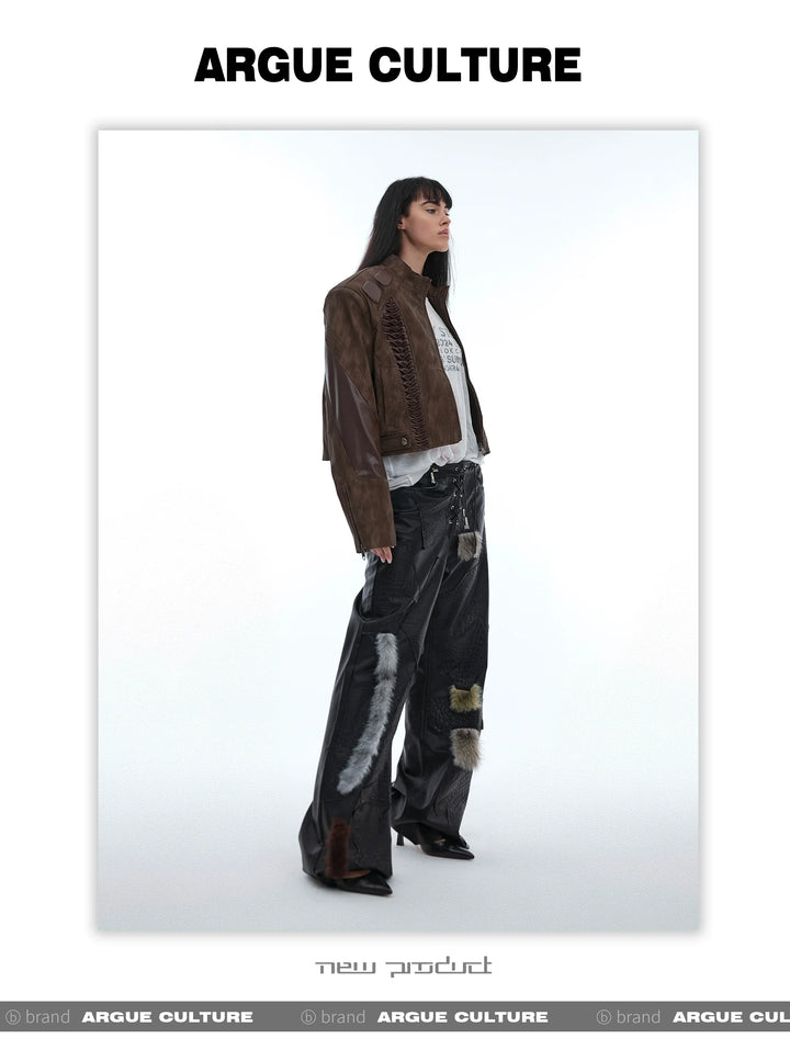 Avant-Garde PU Leather Pants with Flared Hem and Textured Details - ArgueCulture