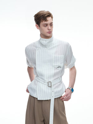 Striped Belted Short-Sleeve Shirt - product image 1