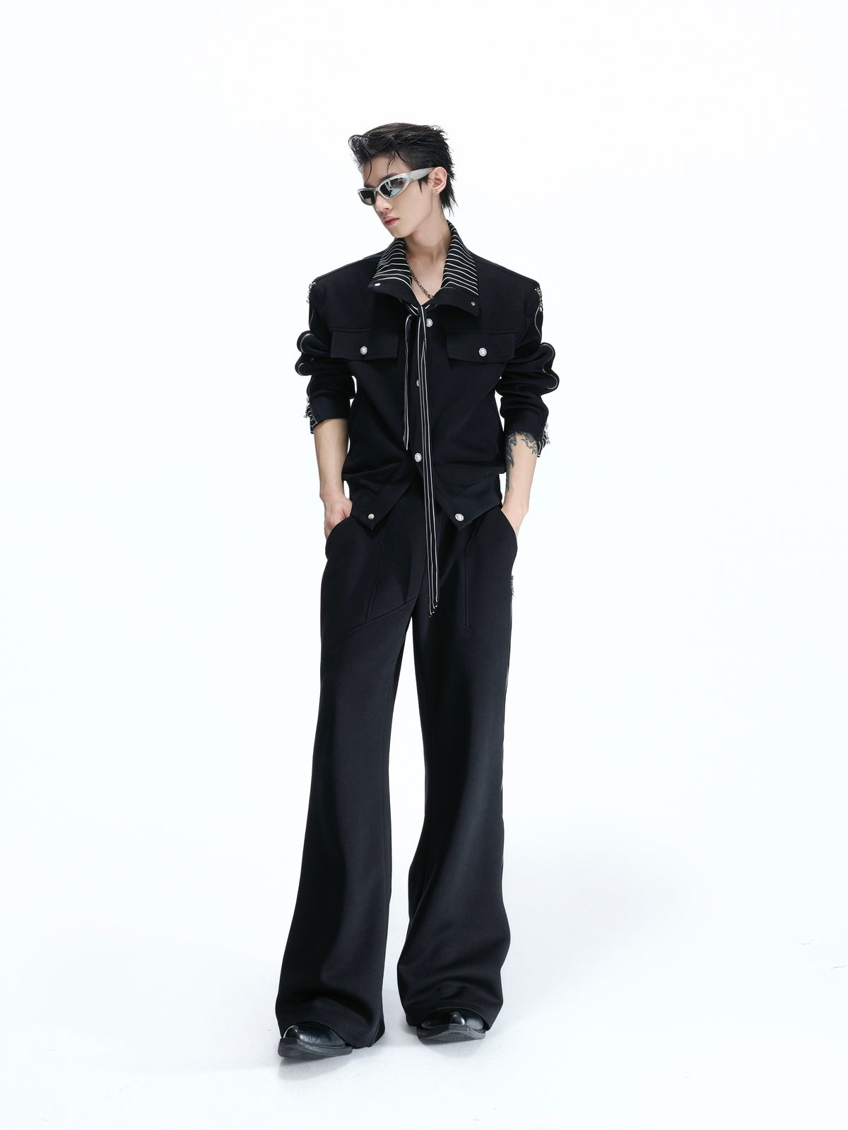 Striped Ribbon Zip Sweatshirt & Flared Pants - product image 2