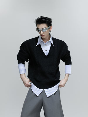 Relaxed Faux-Layer Cable-Knit Sweater - product image 5