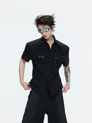 Pleated Waist-Cinched Short-Sleeve Shirt - product image 2