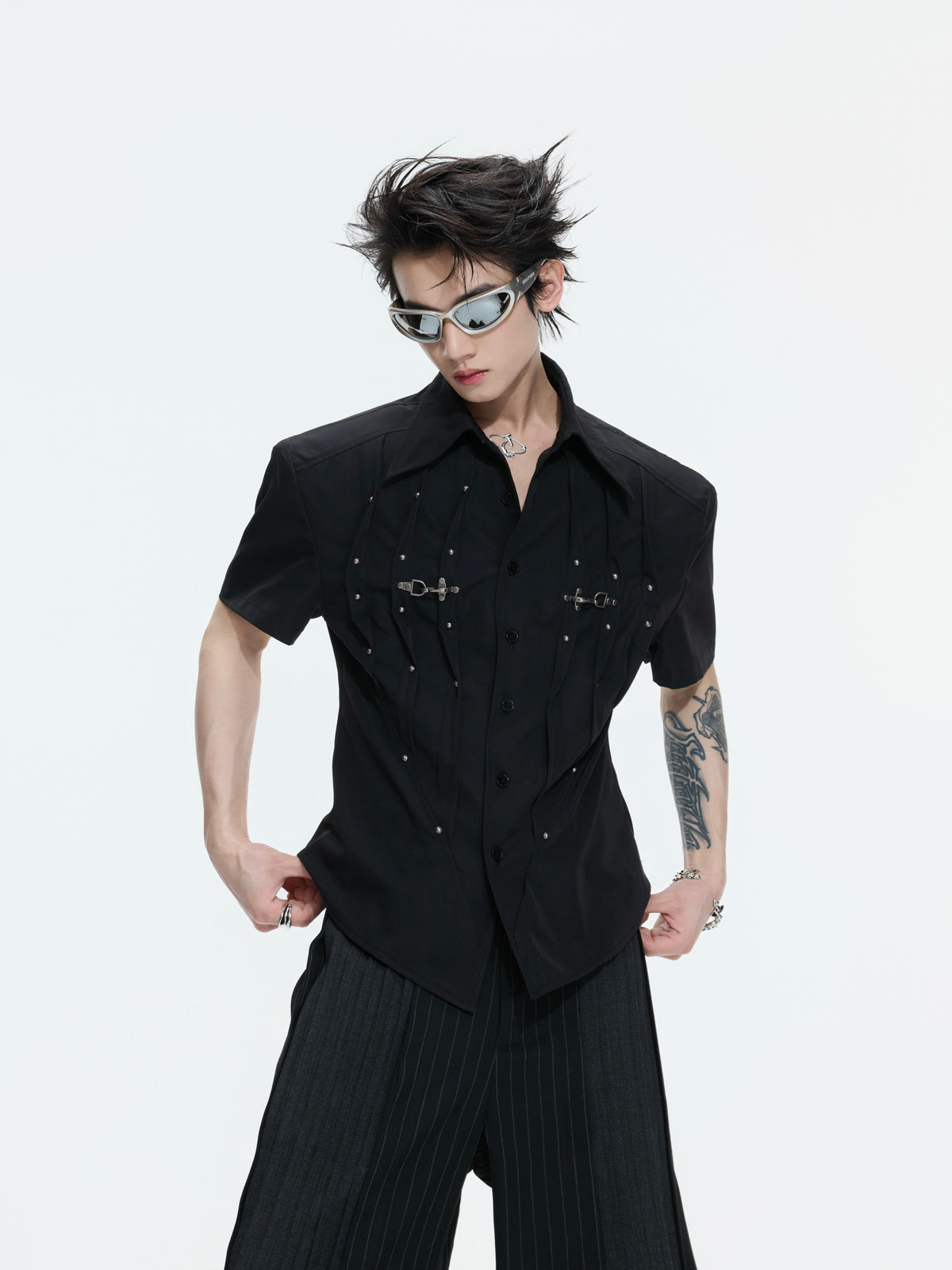 Pleated Waist-Cinched Short-Sleeve Shirt - product image 2