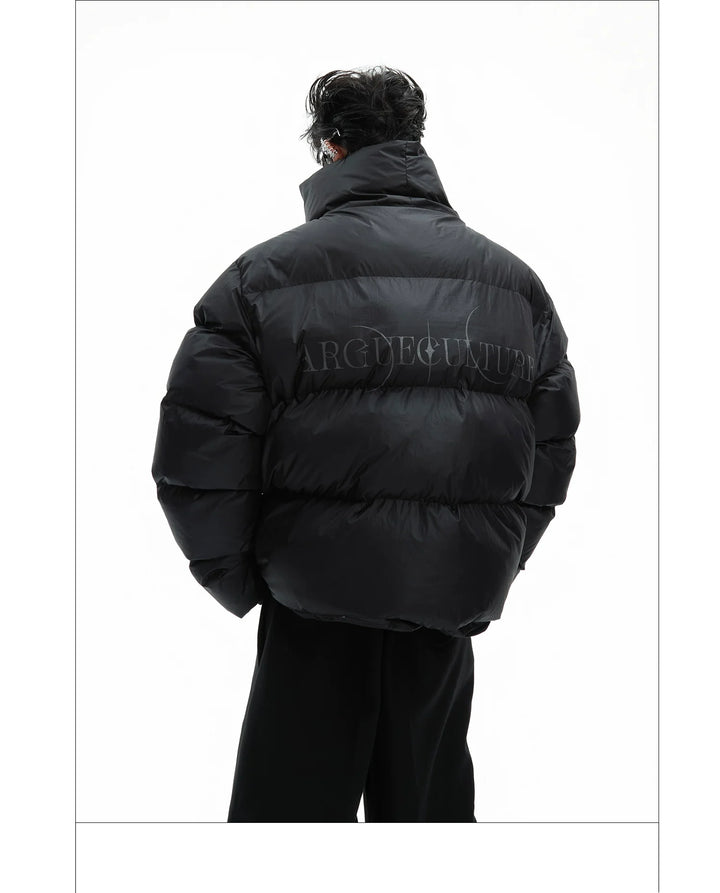 High-Neck Puffer Jacket with Asymmetrical Zipper and Oversized Fit - ArgueCulture