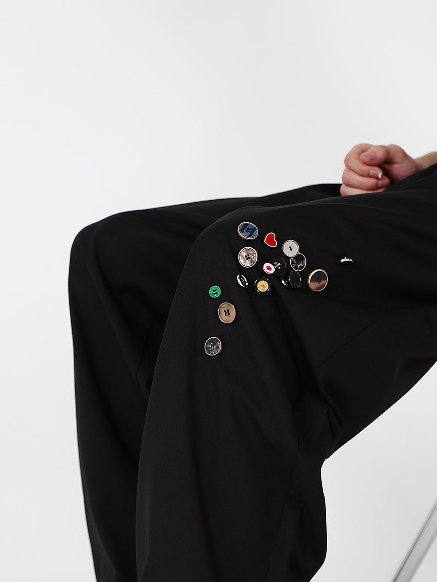 Black Metal-Button Straight-Leg Trousers - product image 4