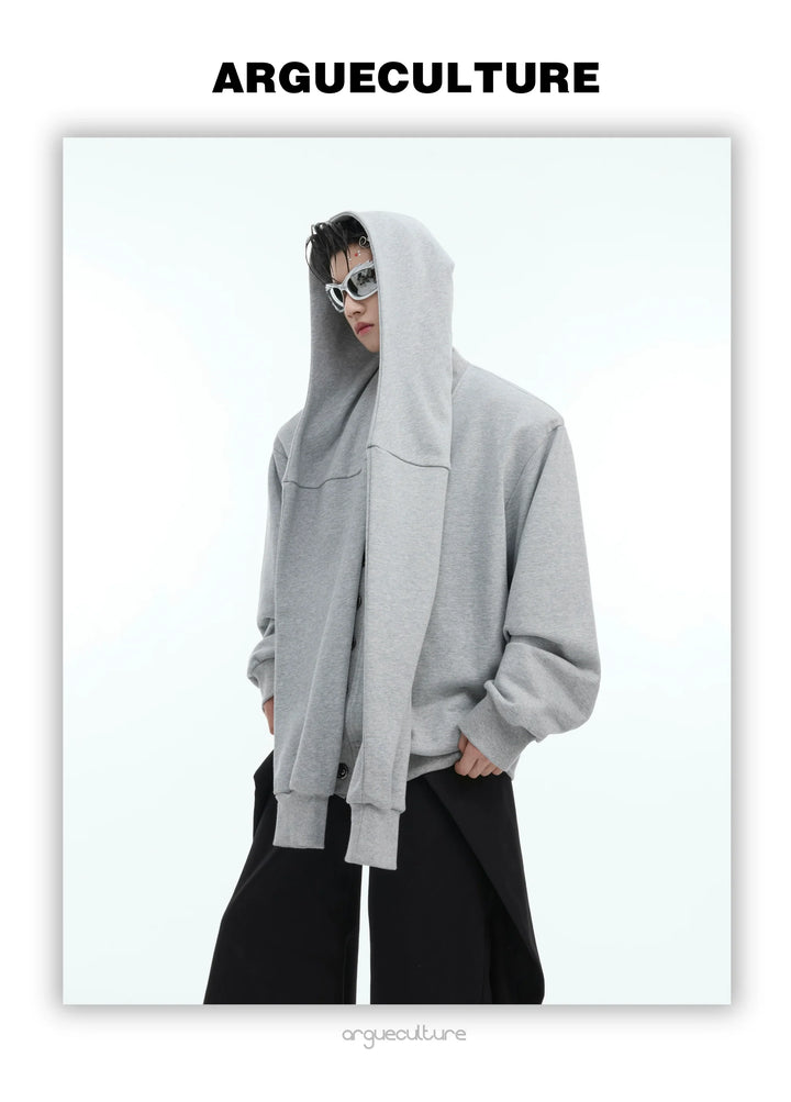 Oversized Hooded Cardigan with Detachable Shoulder Pads and Layered Design - ArgueCulture