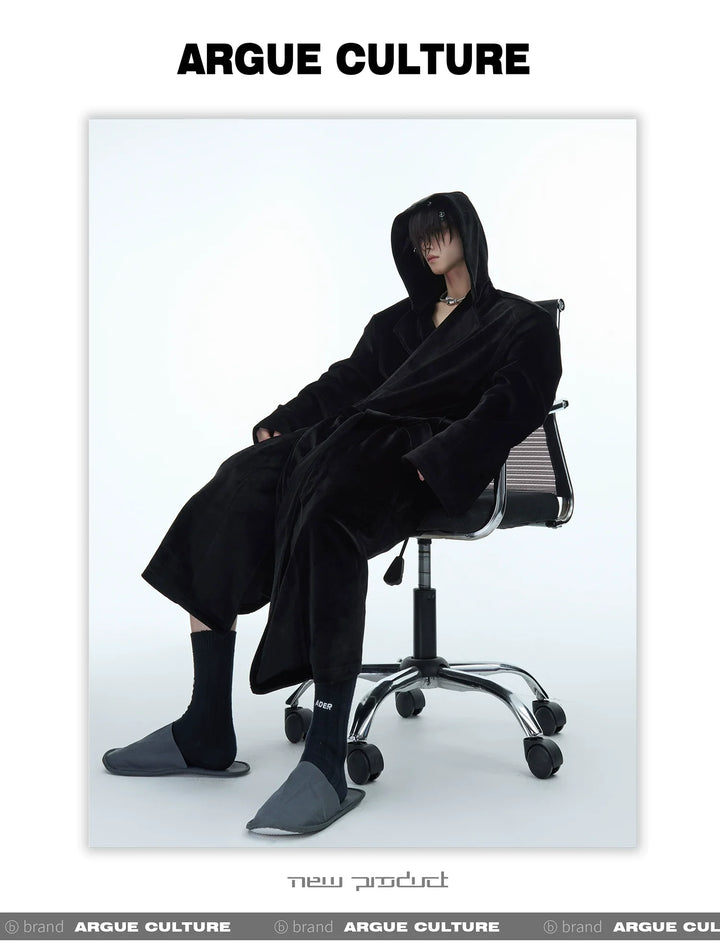 Warm Thickened Long Silk Robe with Hood and Belt for Men - ArgueCulture