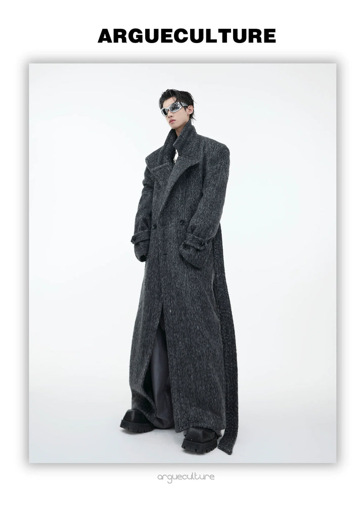 Heavyweight Wool Blend Long Over Coat with Belted Waist - ArgueCulture