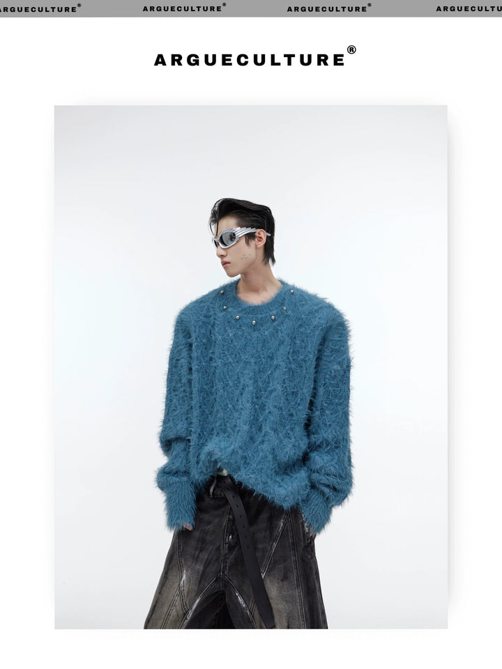 Oversized Knit Sweater with Metal Button Embellishments - ArgueCulture