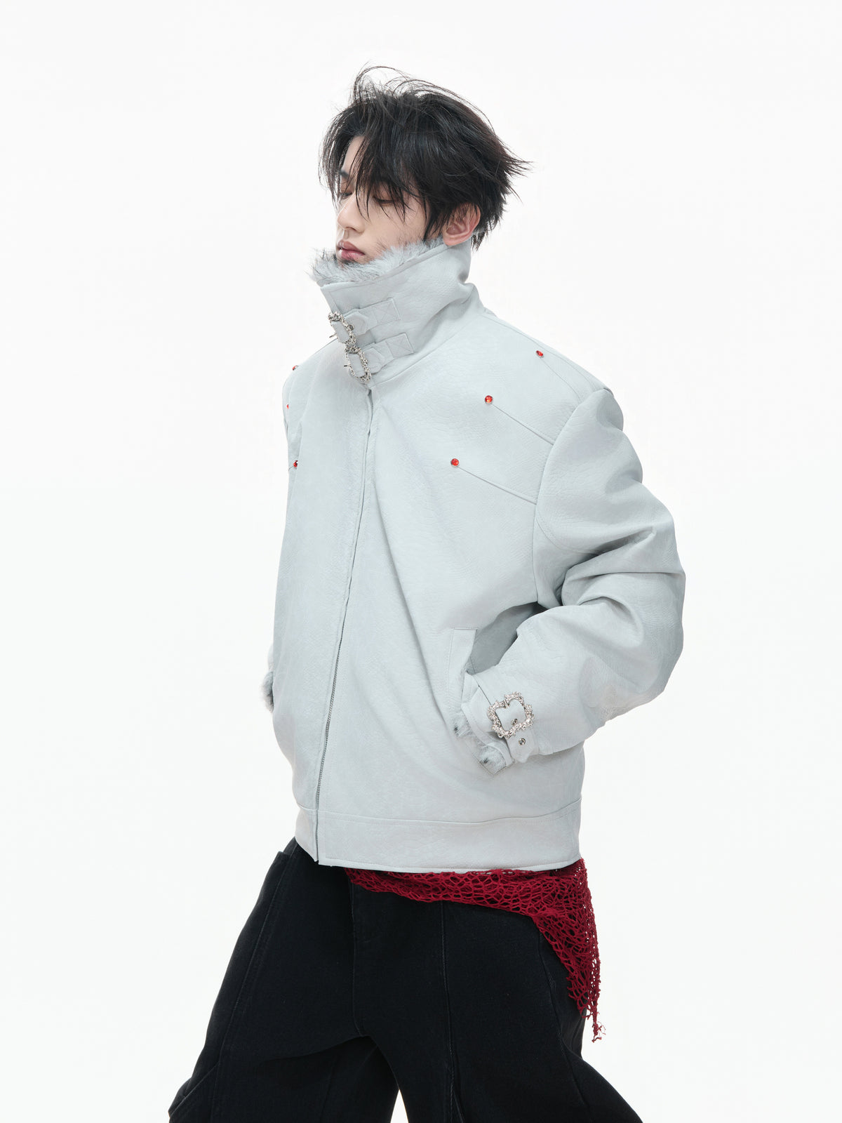 Snake-Embossed Down Leather Jacket - product image 3