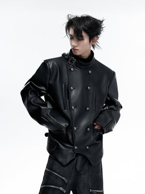 Asymmetric Red PU Leather Biker Jacket - product image 1