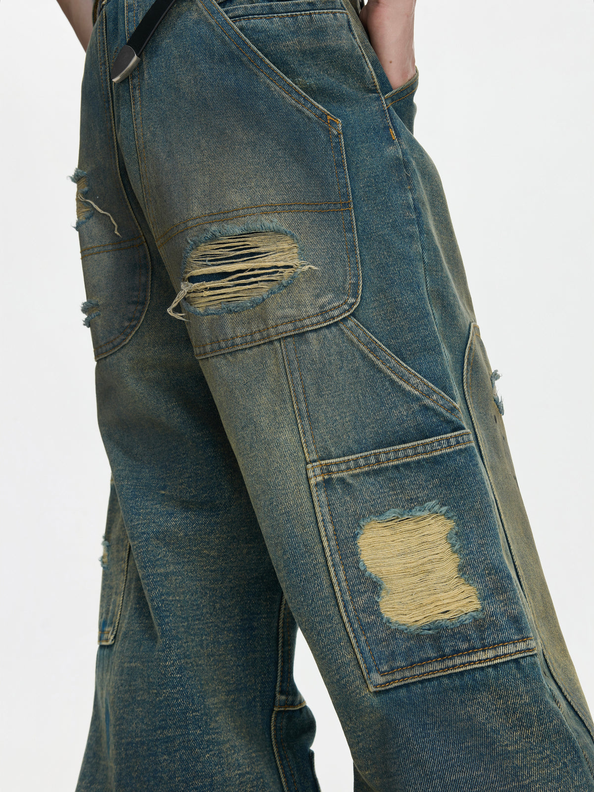 Washed Distressed Patchwork Straight-Leg Jeans - product image 5
