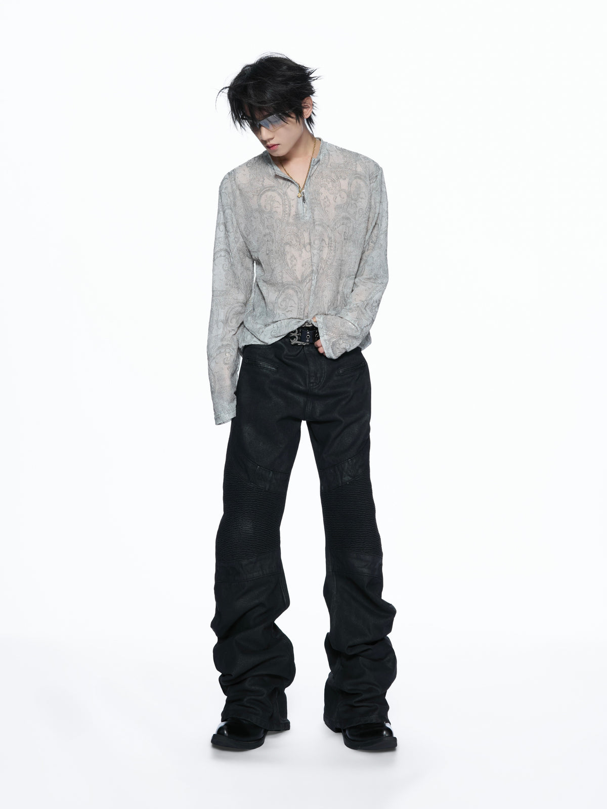 Paisley Floral Sheer Mesh Half-Zip Top - product image 5